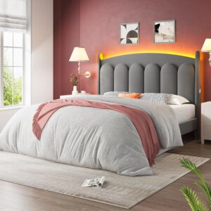 Full Size Upholstered Platform Bed with LED Headboard View 1