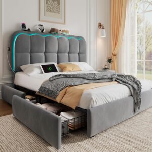 Twin Storage Bed Frame with Drawers and Cloud Headboard View 1