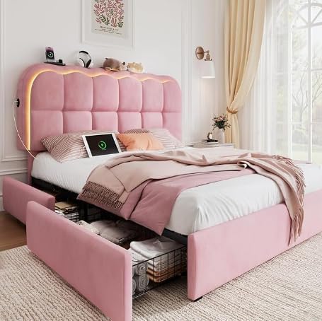 twin storage bed drawers cloud headboard 3 Twin Storage Bed Frame with Drawers and Cloud Headboard View 3