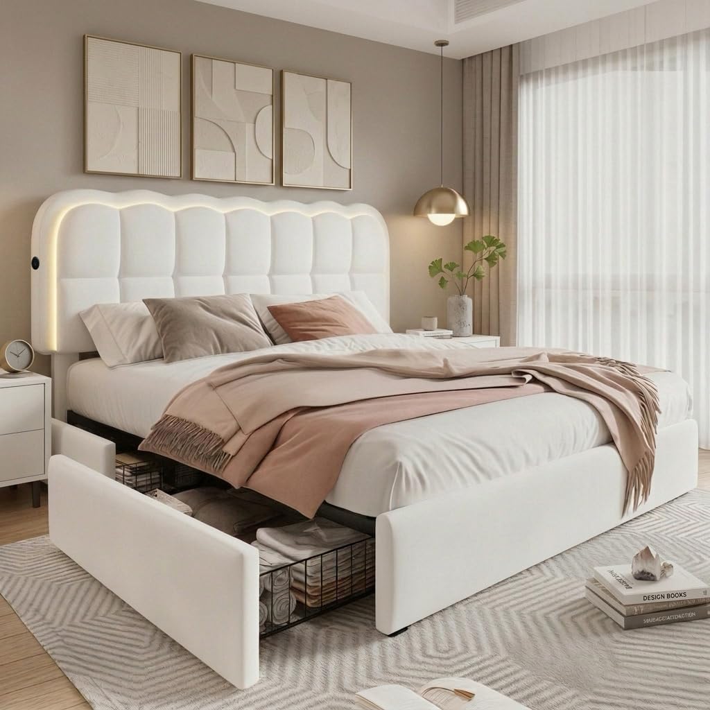 twin storage bed drawers cloud headboard 5 Twin Storage Bed Frame with Drawers and Cloud Headboard View 5