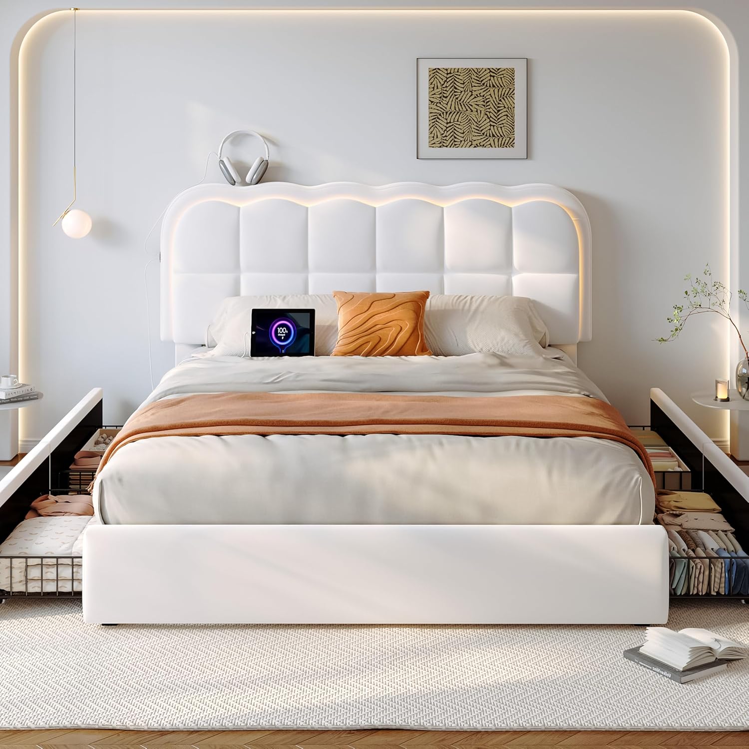 twin storage bed drawers cloud headboard 7 Twin Storage Bed Frame with Drawers and Cloud Headboard View 7