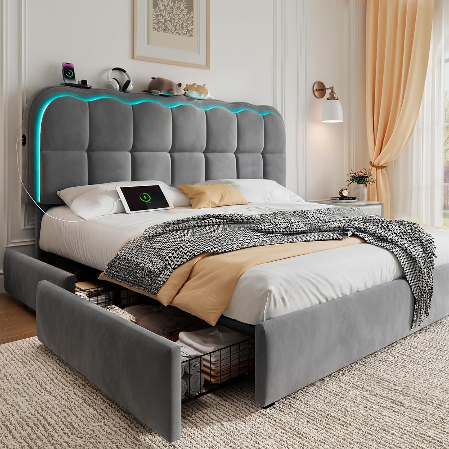 twin storage bed drawers cloud headboard 8 Twin Storage Bed Frame with Drawers and Cloud Headboard View 8